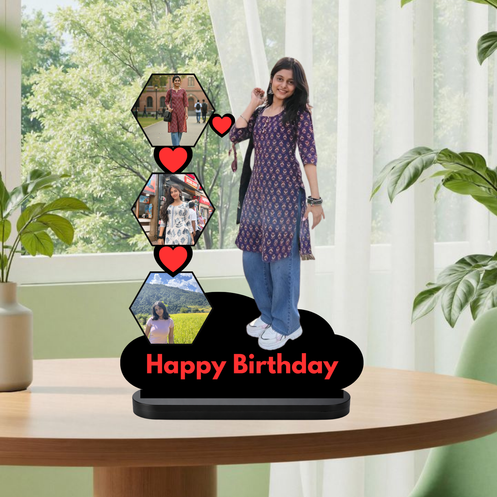 Custom Birthday MDF Photo Stand for Her | Name & Photos